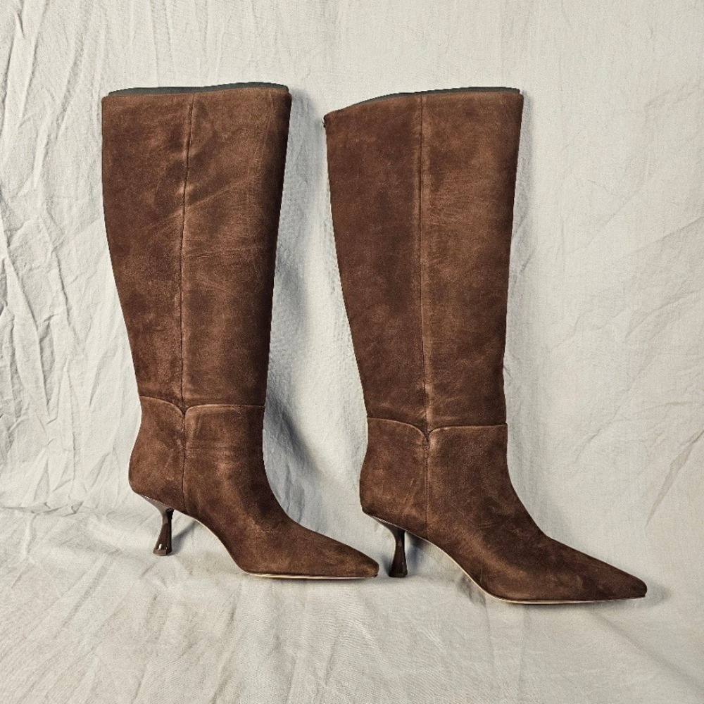 Kate Spade New York Brown Suede Knee High Kitten Heel Pointed Toe Boots 9B